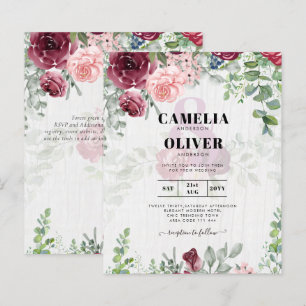 BUDGET Burgundy Blush Pink Floral Wedding INVITE