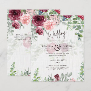 BUDGET Burgundy Blush Pink Floral Wedding INVITE