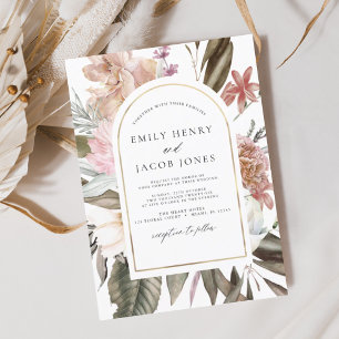 Budget Burgundy Boho Floral Wedding Invitation