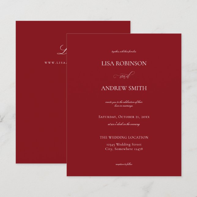 Budget Burgundy Calligraphy Wedding (Front/Back)