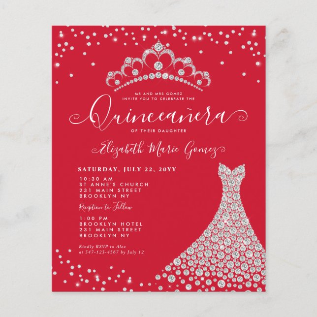 Budget Burgundy Diamond Sparkle Glam Quinceanera (Front)