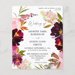 Budget Burgundy & Dusty Pink Floral 5 Wedding V2 Flyer