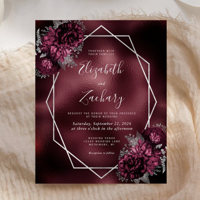 Budget Burgundy Faux Foil Silver Floral Wedding (Creator Uploaded)