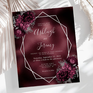 Budget Burgundy Faux Foil Silver Floral Wedding