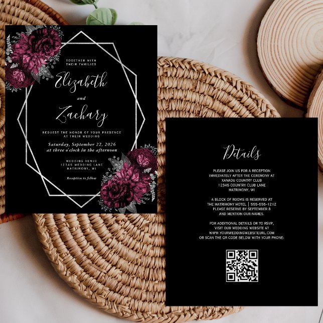 Budget Burgundy Floral Black QR Code (Creator Uploaded)