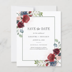 Budget Burgundy Floral Eucalyptus Save the Date