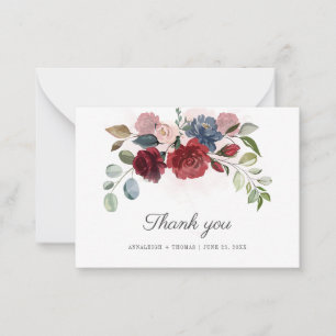 Budget Burgundy Floral Greenery Wedding Thank You Card