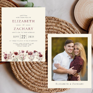 Budget Burgundy Floral Ivory Photo Wedding