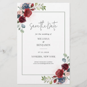 Budget Burgundy Floral Rustic Save the Date Flyer