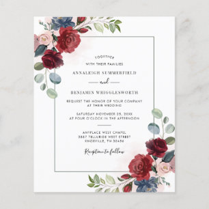 Budget Burgundy Floral Spring Wedding Invitation