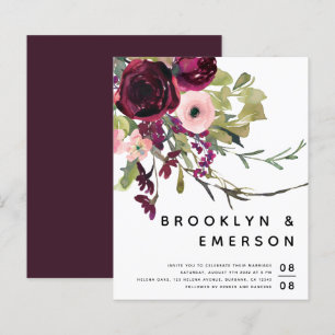 Budget Burgundy Floral Wedding Invitation