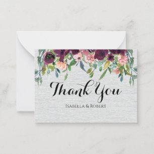 BUDGET Burgundy Flowers Wedding Thank You Note Card