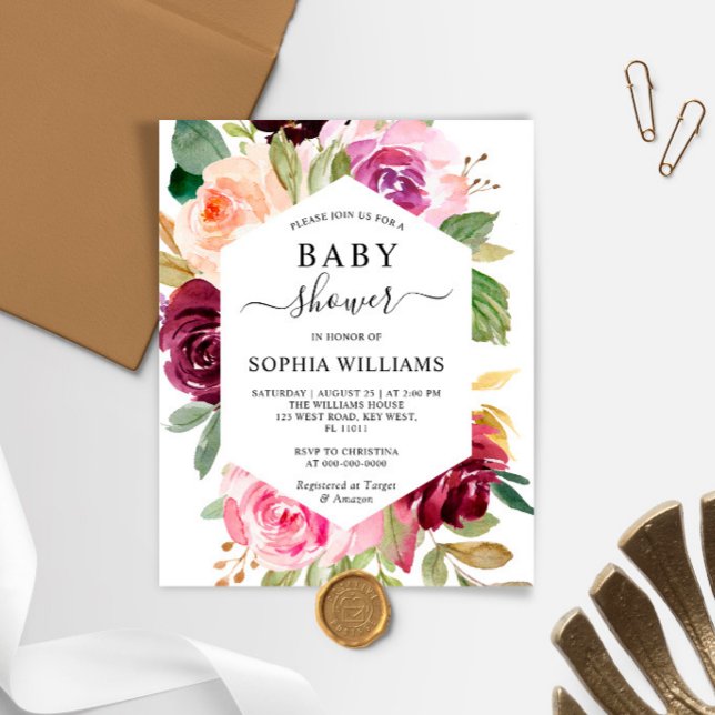 Budget Burgundy Frame Baby Shower Invitation (Creator Uploaded)