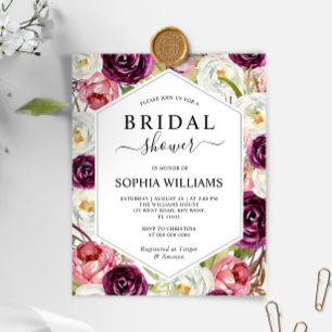 Budget Burgundy Frame Bridal Shower Invitation