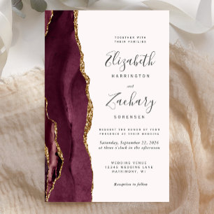 Budget Burgundy Gold Agate Blush Wedding Invite