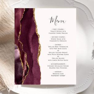 Budget Burgundy Gold Agate Blush Wedding Menu