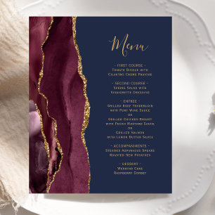 Budget Burgundy Gold Agate Navy Blue Wedding Menu