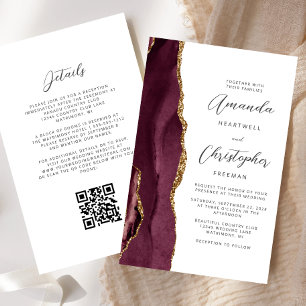 Budget Burgundy Gold Agate QR Code Wedding