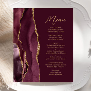 Budget Burgundy Gold Agate Script Wedding Menu