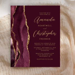 Budget Burgundy Gold Agate Wedding Invite