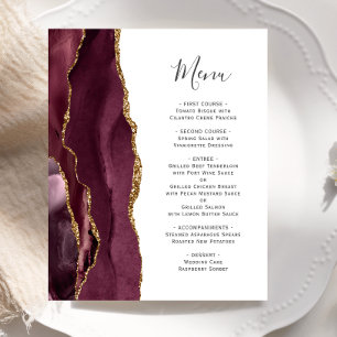 Budget Burgundy Gold Agate Wedding Menu