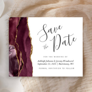 Budget Burgundy Gold Agate Wedding Save the Date