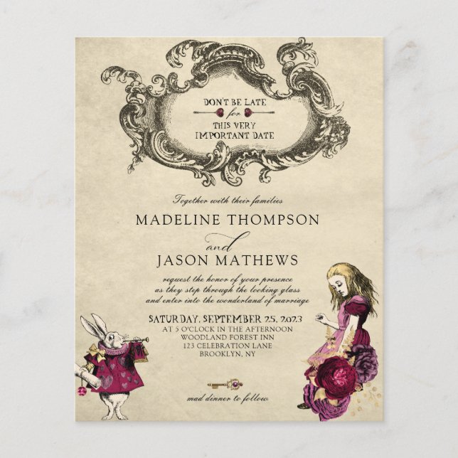 BUDGET Burgundy Gold Alice in Wonderland Wedding (Front)