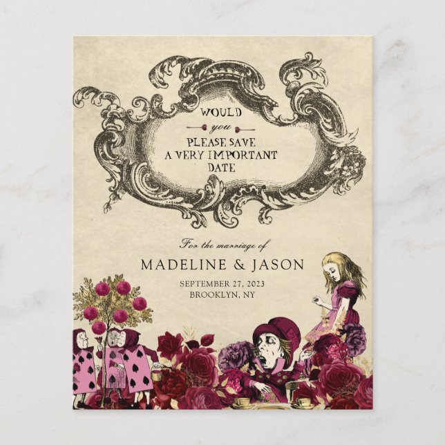 BUDGET Burgundy Gold Alice in Wonderland Wedding (Front)