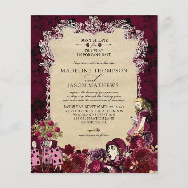 BUDGET Burgundy Gold Alice in Wonderland Wedding (Front)