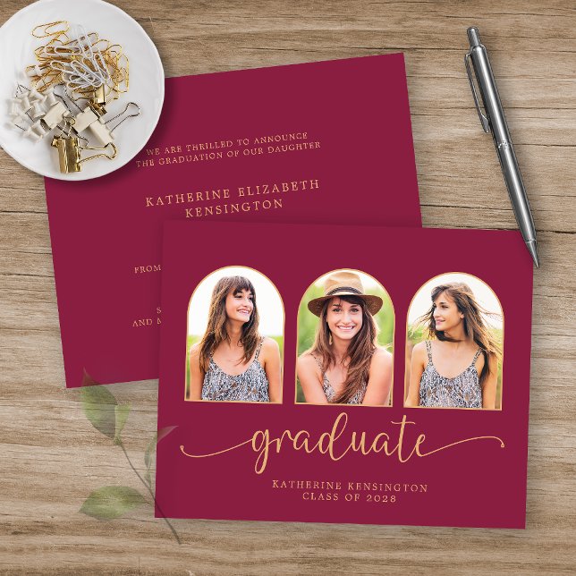 Budget Burgundy Gold Arch 3 Photo Graduation (Creator Uploaded)
