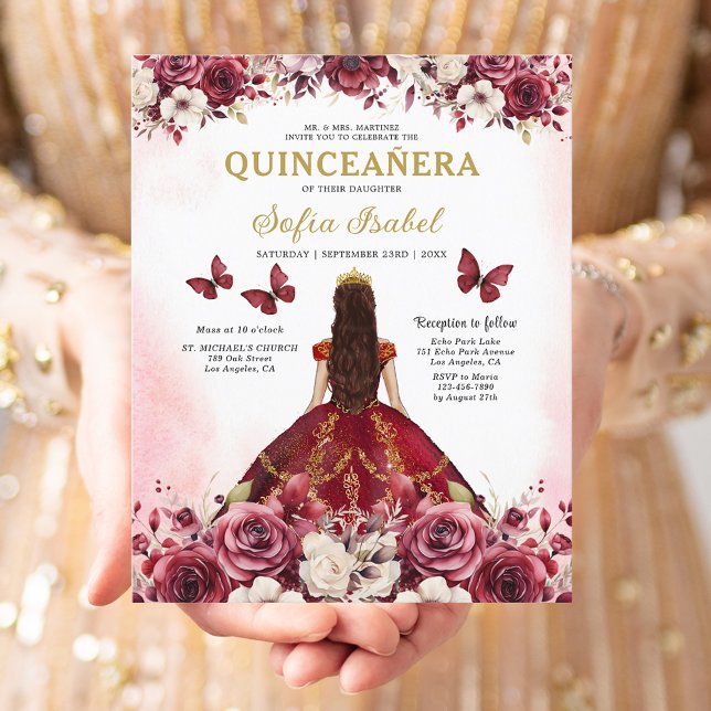 Budget Burgundy Gold Bilingual Spanish Quinceanera (Creator Uploaded)