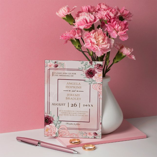 Budget Burgundy Gold & Blush Pink Floral Wedding Save The Date (Creator Uploaded)