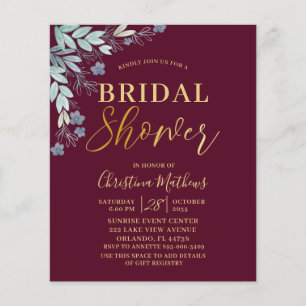 Budget Burgundy & Gold Bridal Shower Invitation