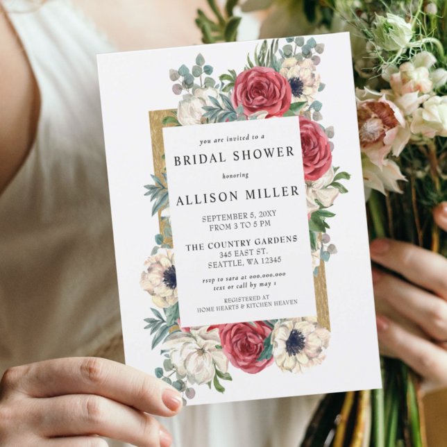 Budget Burgundy Gold Bridal Shower Invitation (Creator Uploaded)