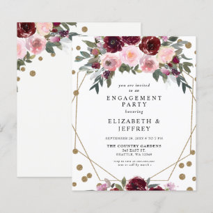 Budget Burgundy Gold Engagement Party Invitation