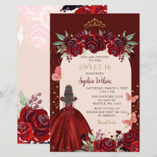Budget Burgundy Gold Floral Princess Sweet 16