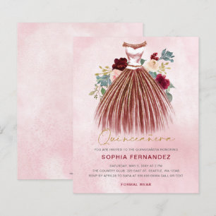 Budget Burgundy gold glitter Dress Quinceañera