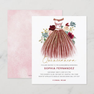 Budget Burgundy gold glitter Dress Quinceañera