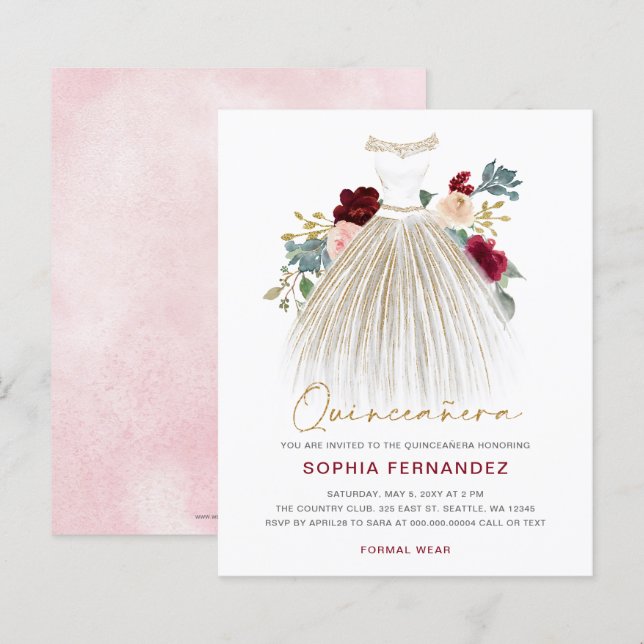 Budget Burgundy gold glitter Dress Quinceañera  (Front/Back)