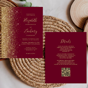 Budget Burgundy Gold Glitter QR Code Wedding