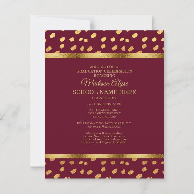 BUDGET Burgundy Gold Graduation Party Invitation (Front)