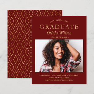 Budget Burgundy Gold Photo Graduation Invitation