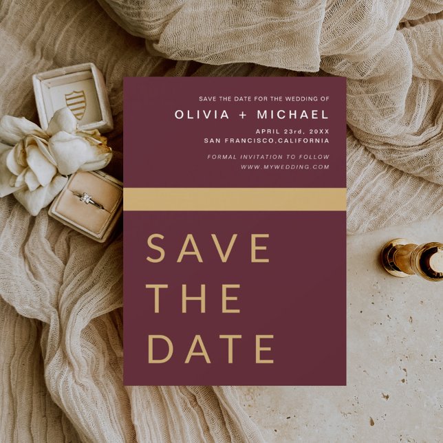 Budget Burgundy Gold Save the Date Elegant (Creator Uploaded)
