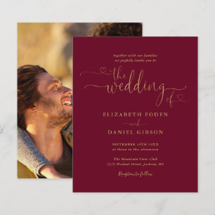 Budget Burgundy Gold Script Photo Wedding Invite