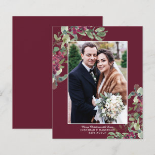 BUDGET Burgundy Greenery Christmas Photo Card