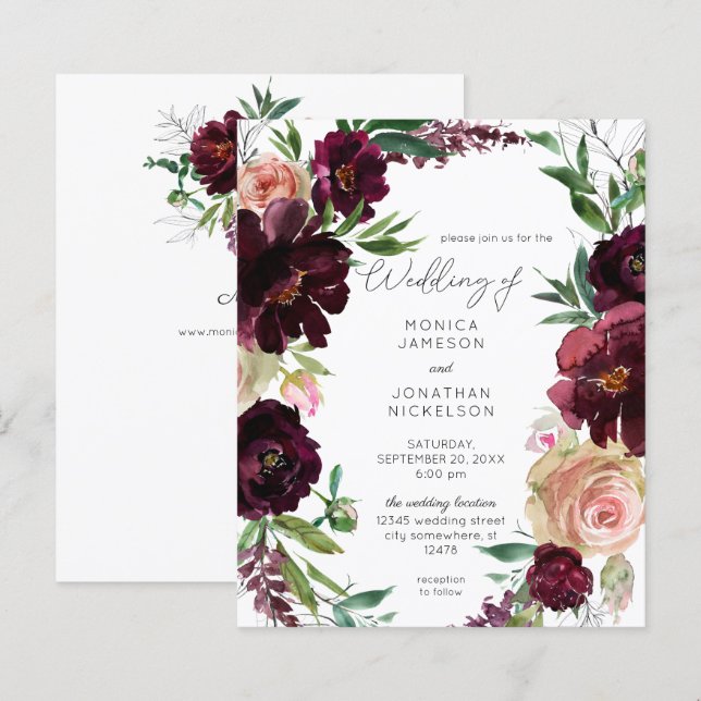 Budget Burgundy & Light Blush Pink Floral Wedding (Front/Back)