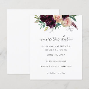 Budget Burgundy & Light Pink Floral Save the Date