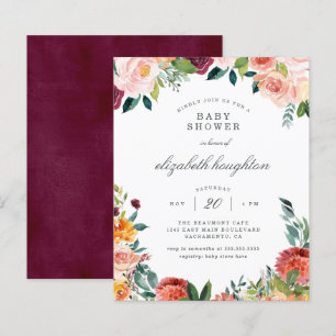 Budget Burgundy Marsala Blush Floral Baby Shower