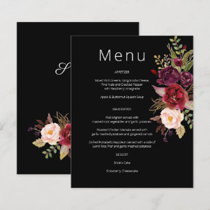 Budget Burgundy Marsala & Pink Floral Menu- Black