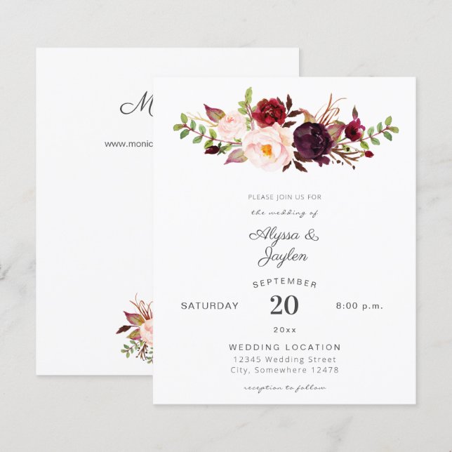 Budget Burgundy Marsala & Pink Floral Wedding (Front/Back)